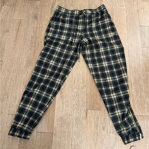 Womens Plaid Pants - Black and Tan- zipper bottom